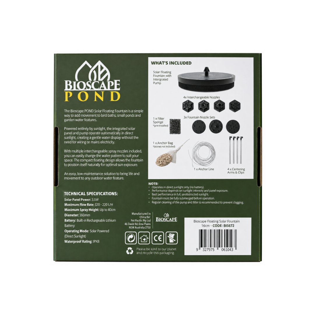 Bioscape Floating Solar Fountain - 16cm